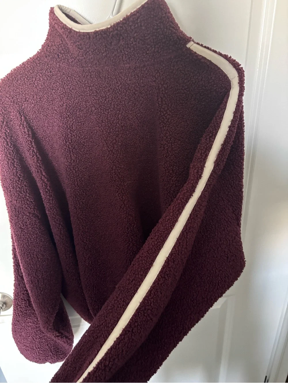 Old Navy Burgundy Sherpa Half-Zip Pullover with Cream Trim - Picture 3 of 4